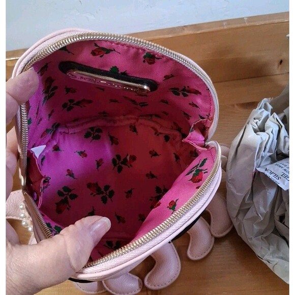 BETSEY JOHNSON Kitsch Octopus Pink Pearls Clutch Cosmetic Makeup Bag NWOT - Picture 7 of 13